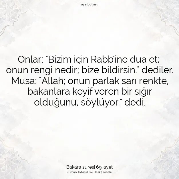 Ayetbul | Kuran Mealleri | Quran | Bakara suresi 69. ayet