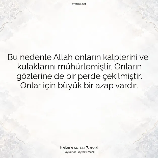 Ayetbul | Kuran Mealleri | Quran | Bakara suresi 7. ayet
