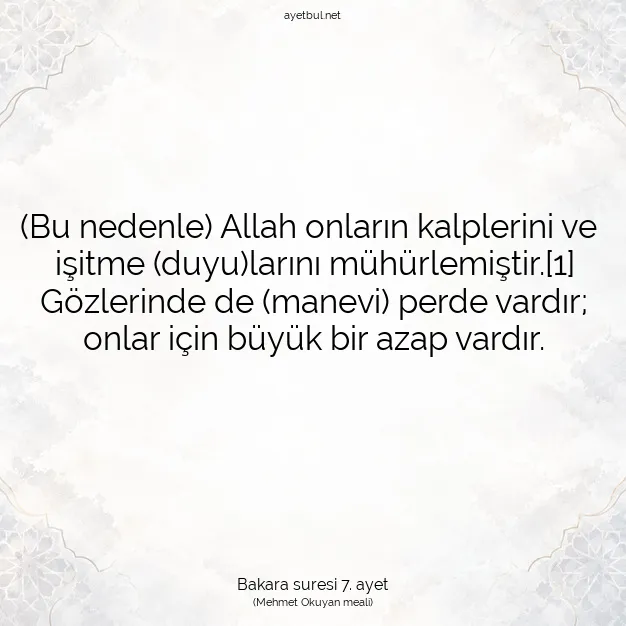 Ayetbul | Kuran Mealleri | Quran | Bakara suresi 7. ayet