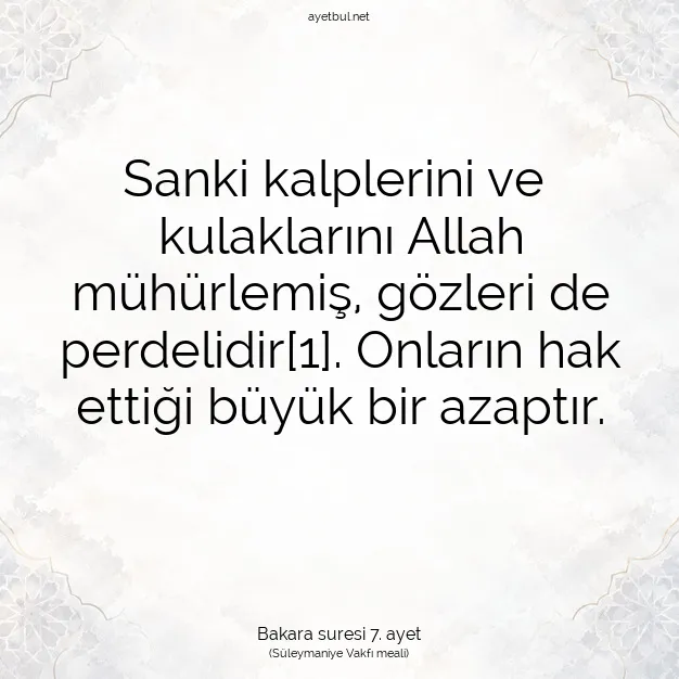 Ayetbul | Kuran Mealleri | Quran | Bakara suresi 7. ayet