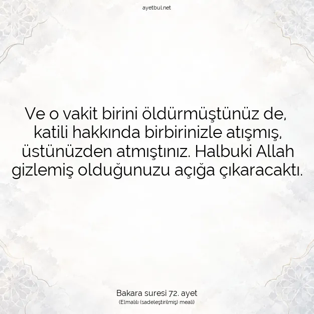 Ayetbul | Kuran Mealleri | Quran | Bakara suresi 72. ayet