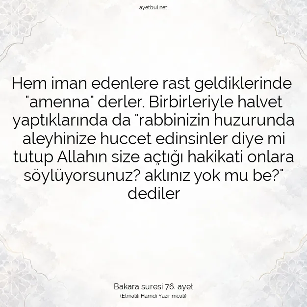 Ayetbul | Kuran Mealleri | Quran | Bakara suresi 76. ayet
