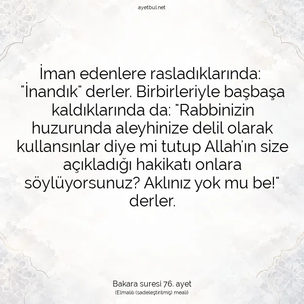 Ayetbul | Kuran Mealleri | Quran | Bakara suresi 76. ayet