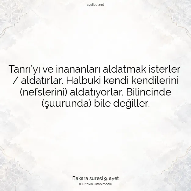 Ayetbul | Kuran Mealleri | Quran | Bakara suresi 9. ayet