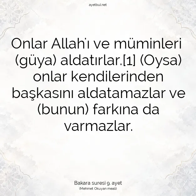 Ayetbul | Kuran Mealleri | Quran | Bakara suresi 9. ayet