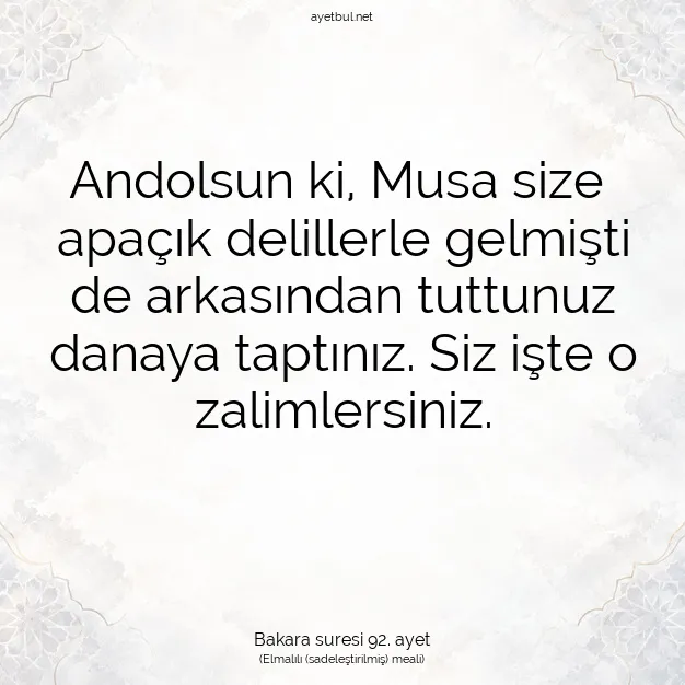Ayetbul | Kuran Mealleri | Quran | Bakara suresi 92. ayet