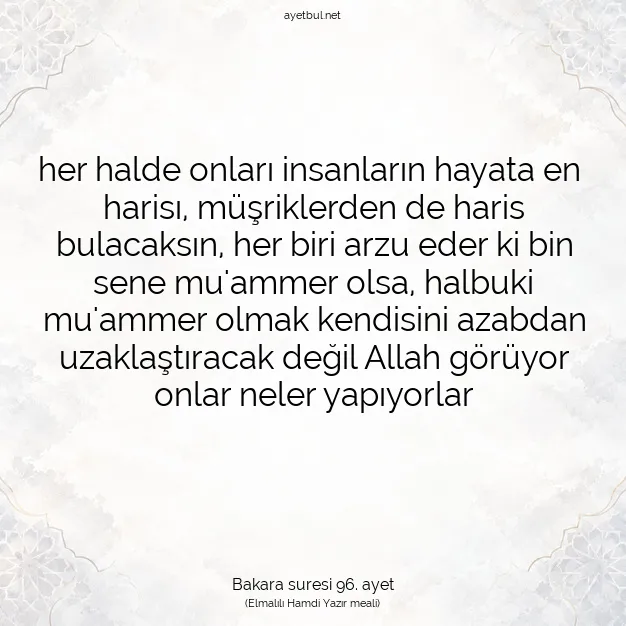 Ayetbul | Kuran Mealleri | Quran | Bakara suresi 96. ayet