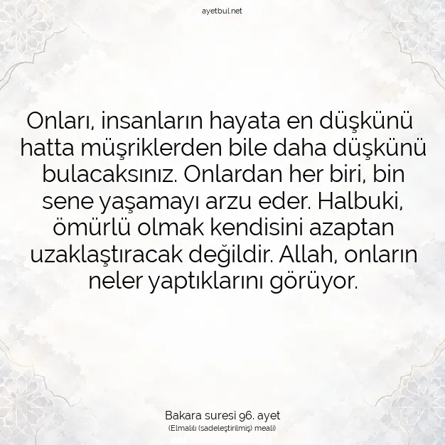 Ayetbul | Kuran Mealleri | Quran | Bakara suresi 96. ayet