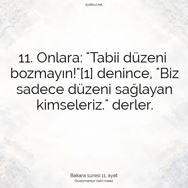 Ayetbul | Kuran Mealleri | Quran | Bakara suresi 11. ayet