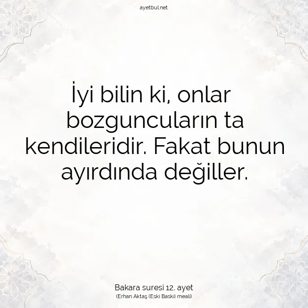 Ayetbul | Kuran Mealleri | Quran | Bakara suresi 12. ayet