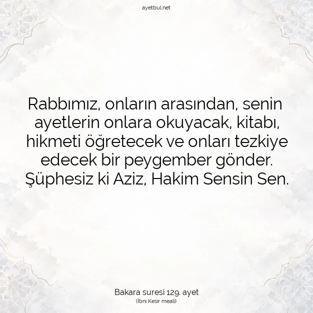 Ayetbul | Kuran Mealleri | Quran | Bakara suresi 129. ayet