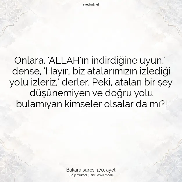 Ayetbul | Kuran Mealleri | Quran | Bakara suresi 170. ayet