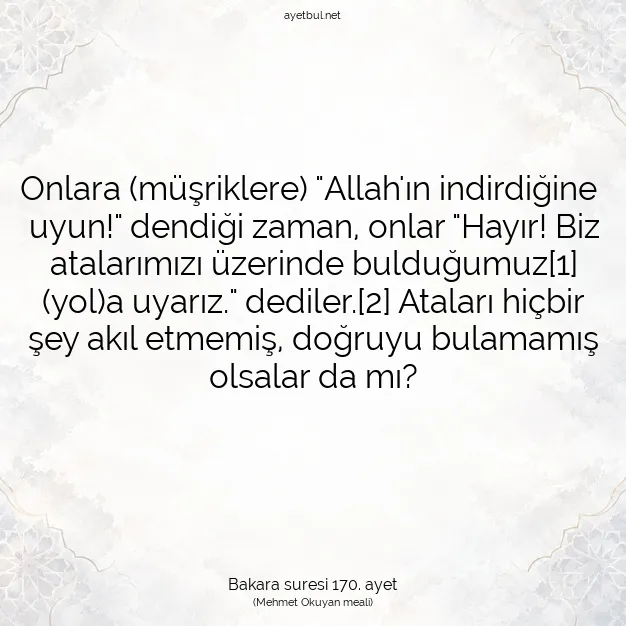 Ayetbul | Kuran Mealleri | Quran | Bakara suresi 170. ayet