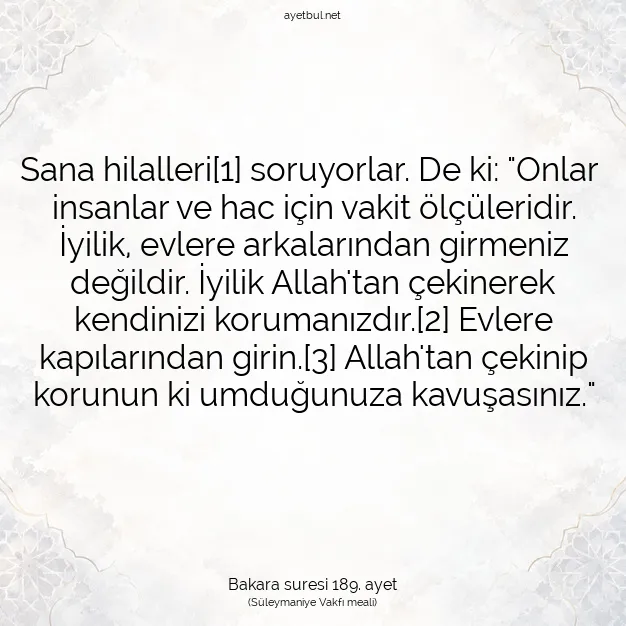 Ayetbul | Kuran Mealleri | Quran | Bakara suresi 189. ayet
