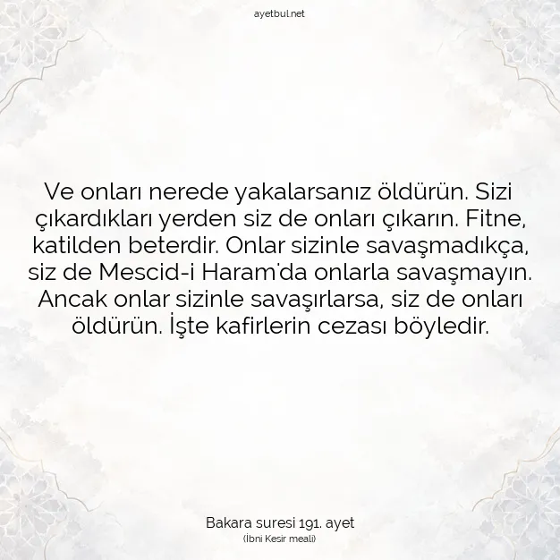 Ayetbul | Kuran Mealleri | Quran | Bakara suresi 191. ayet