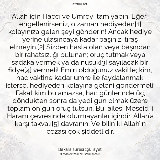 Ayetbul | Kuran Mealleri | Quran | Bakara suresi 196. ayet