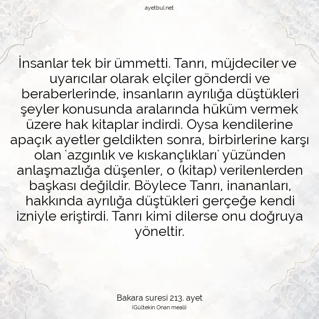 Ayetbul | Kuran Mealleri | Quran | Bakara suresi 213. ayet