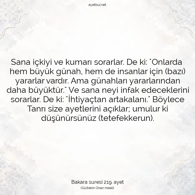 Ayetbul | Kuran Mealleri | Quran | Bakara suresi 219. ayet