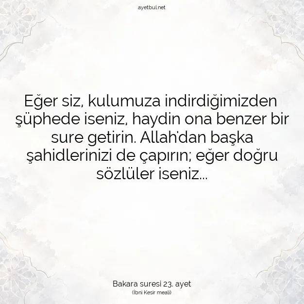 Ayetbul | Kuran Mealleri | Quran | Bakara suresi 23. ayet