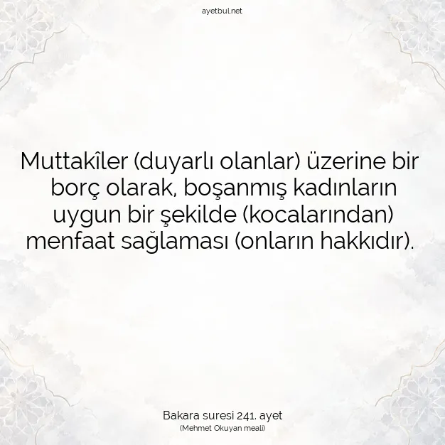 Ayetbul | Kuran Mealleri | Quran | Bakara suresi 241. ayet
