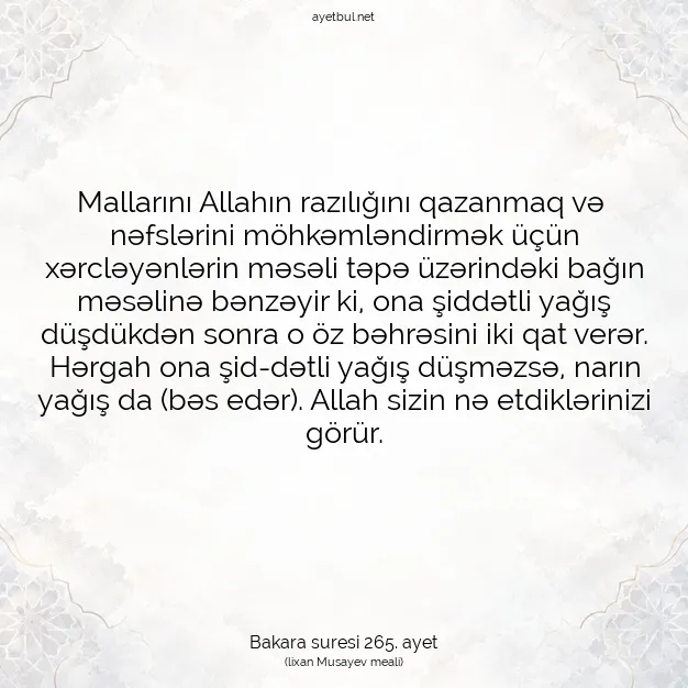 Ayetbul | Kuran Mealleri | Quran | Bakara suresi 265. ayet