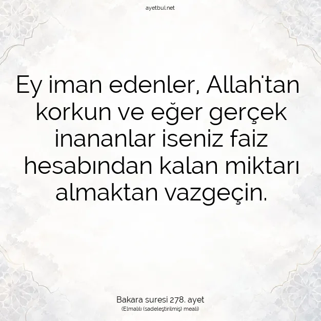 Ayetbul | Kuran Mealleri | Quran | Bakara suresi 278. ayet