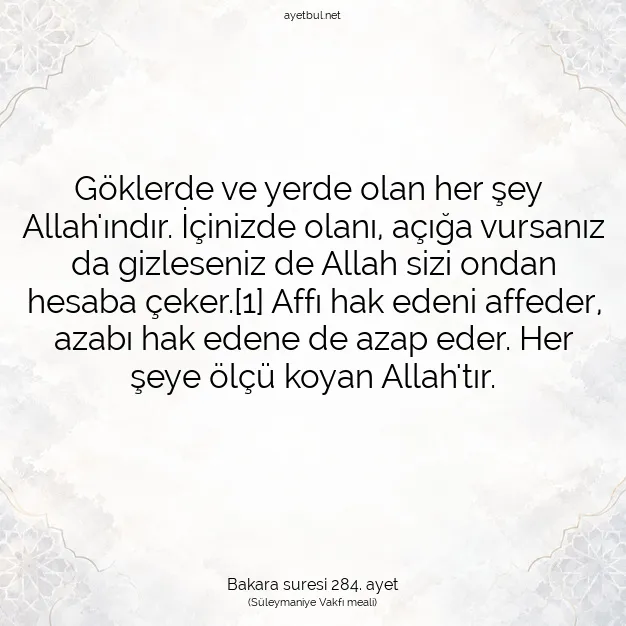 Ayetbul | Kuran Mealleri | Quran | Bakara suresi 284. ayet