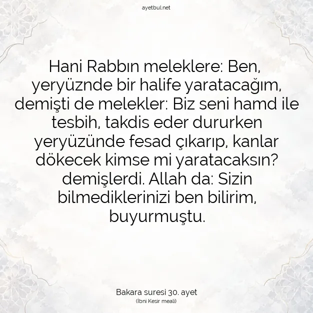 Ayetbul | Kuran Mealleri | Quran | Bakara suresi 30. ayet
