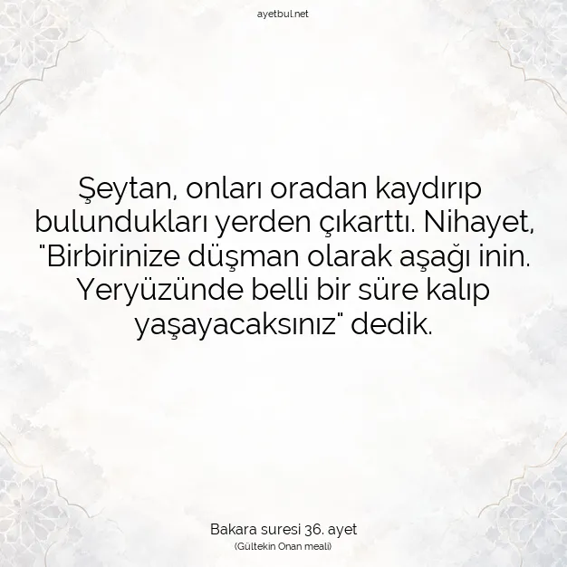 Ayetbul | Kuran Mealleri | Quran | Bakara suresi 36. ayet