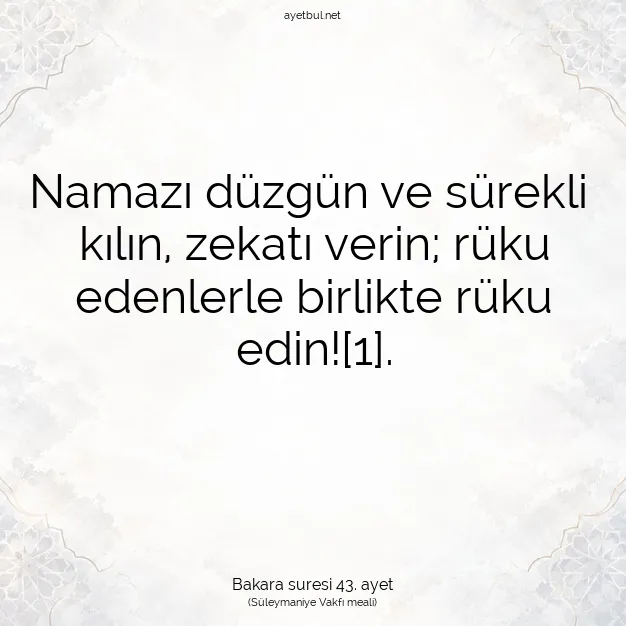 Ayetbul | Kuran Mealleri | Quran | Bakara suresi 43. ayet