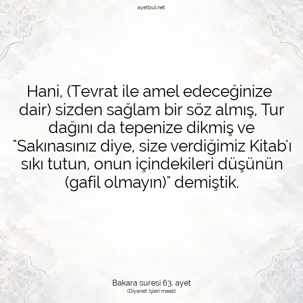 Ayetbul | Kuran Mealleri | Quran | Bakara suresi 63. ayet
