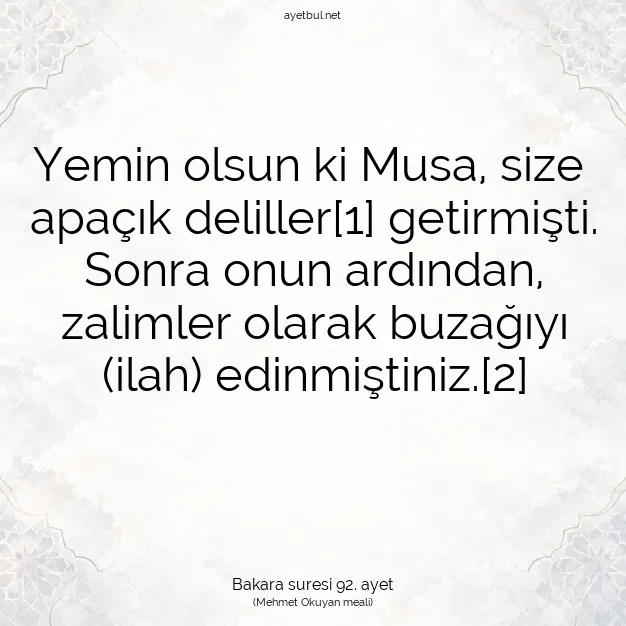 Ayetbul | Kuran Mealleri | Quran | Bakara suresi 92. ayet