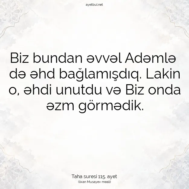 Ayetbul | Kuran Mealleri | Quran | Taha suresi 115. ayet