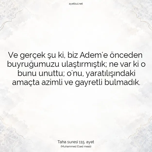 Ayetbul | Kuran Mealleri | Quran | Taha suresi 115. ayet
