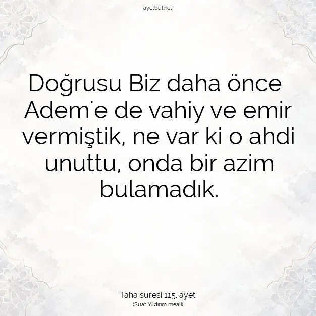 Ayetbul | Kuran Mealleri | Quran | Taha suresi 115. ayet
