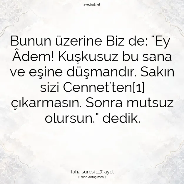 Ayetbul | Kuran Mealleri | Quran | Taha suresi 117. ayet