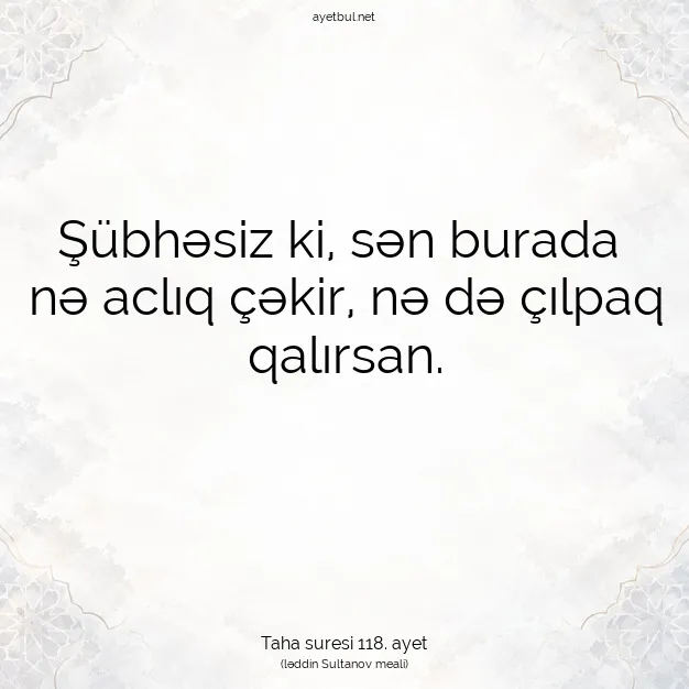 Ayetbul | Kuran Mealleri | Quran | Taha suresi 118. ayet