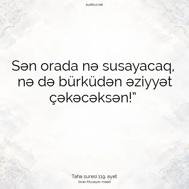 Ayetbul | Kuran Mealleri | Quran | Taha suresi 119. ayet
