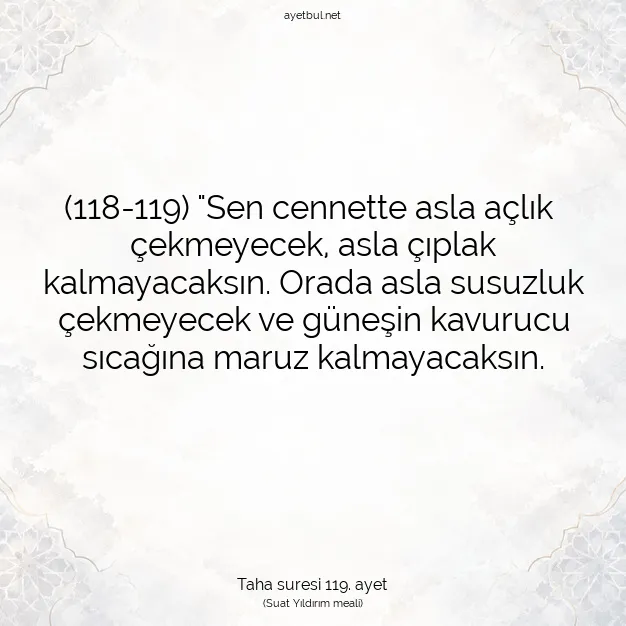 Ayetbul | Kuran Mealleri | Quran | Taha suresi 119. ayet
