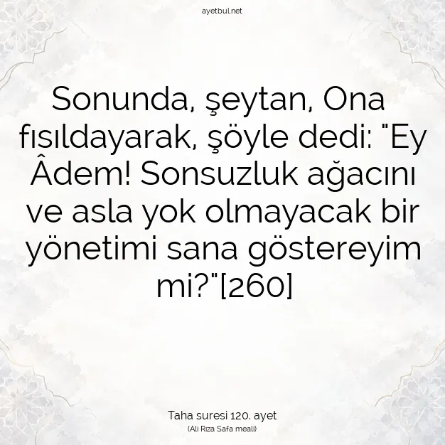 Ayetbul | Kuran Mealleri | Quran | Taha suresi 120. ayet