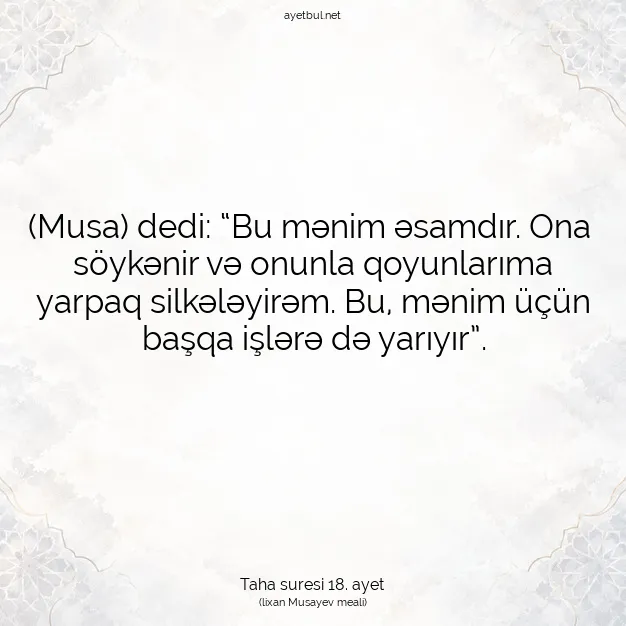 Ayetbul | Kuran Mealleri | Quran | Taha suresi 18. ayet