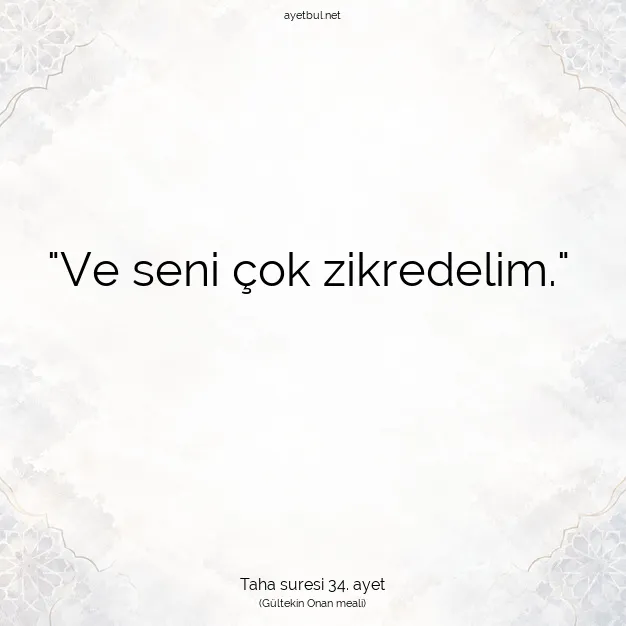 Ayetbul | Kuran Mealleri | Quran | Taha suresi 34. ayet