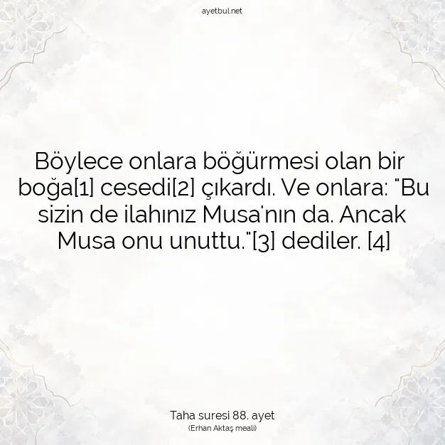 Ayetbul | Kuran Mealleri | Quran | Taha suresi 88. ayet