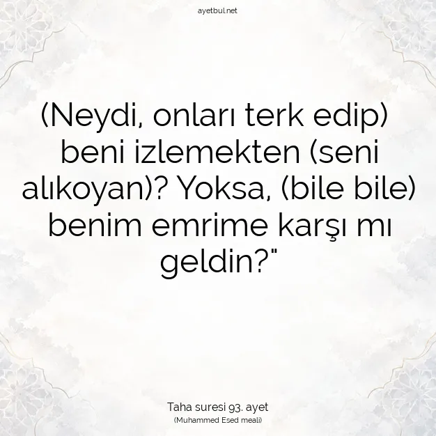 Ayetbul | Kuran Mealleri | Quran | Taha suresi 93. ayet