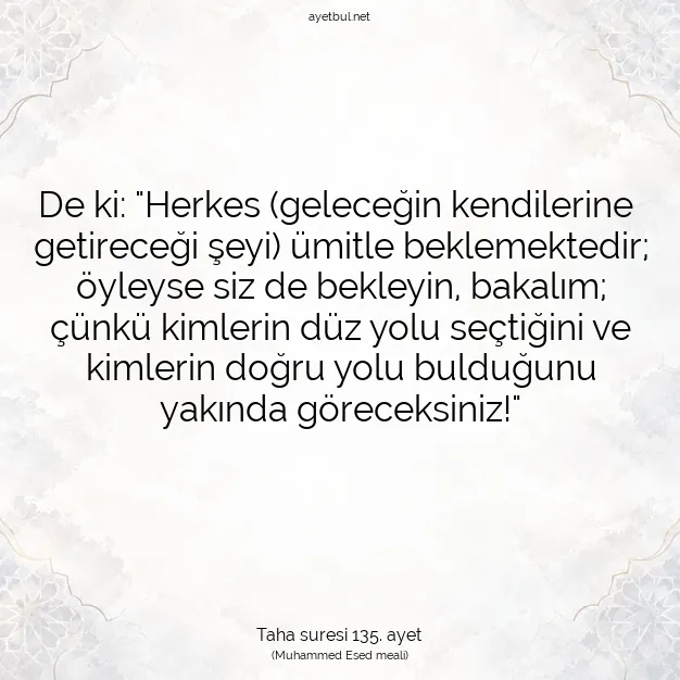 Ayetbul | Kuran Mealleri | Quran | Taha suresi 135. ayet