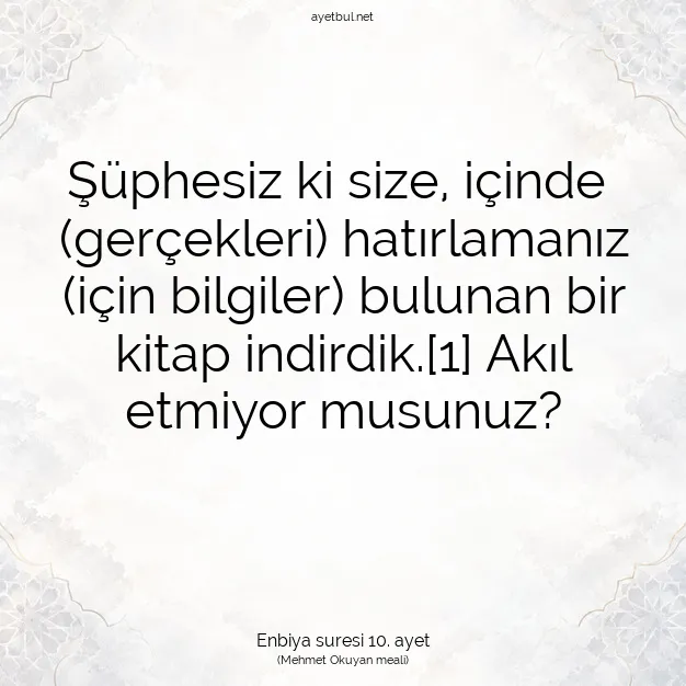 Ayetbul | Kuran Mealleri | Quran | Enbiya suresi 10. ayet