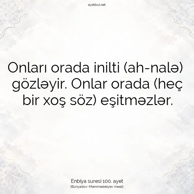 Ayetbul | Kuran Mealleri | Quran | Enbiya suresi 100. ayet