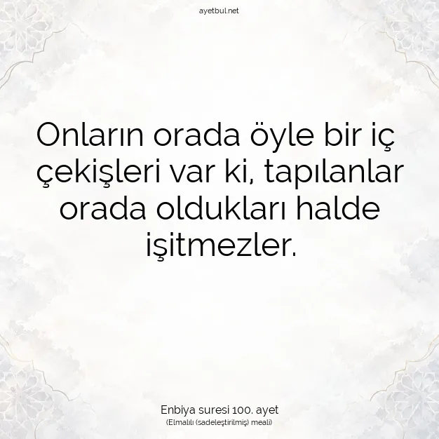 Ayetbul | Kuran Mealleri | Quran | Enbiya suresi 100. ayet