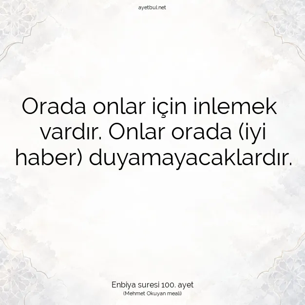 Ayetbul | Kuran Mealleri | Quran | Enbiya suresi 100. ayet