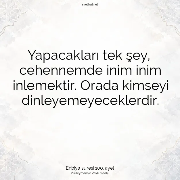 Ayetbul | Kuran Mealleri | Quran | Enbiya suresi 100. ayet